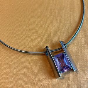 Vintage 90s Large Stone Amethyst & Silver Necklace